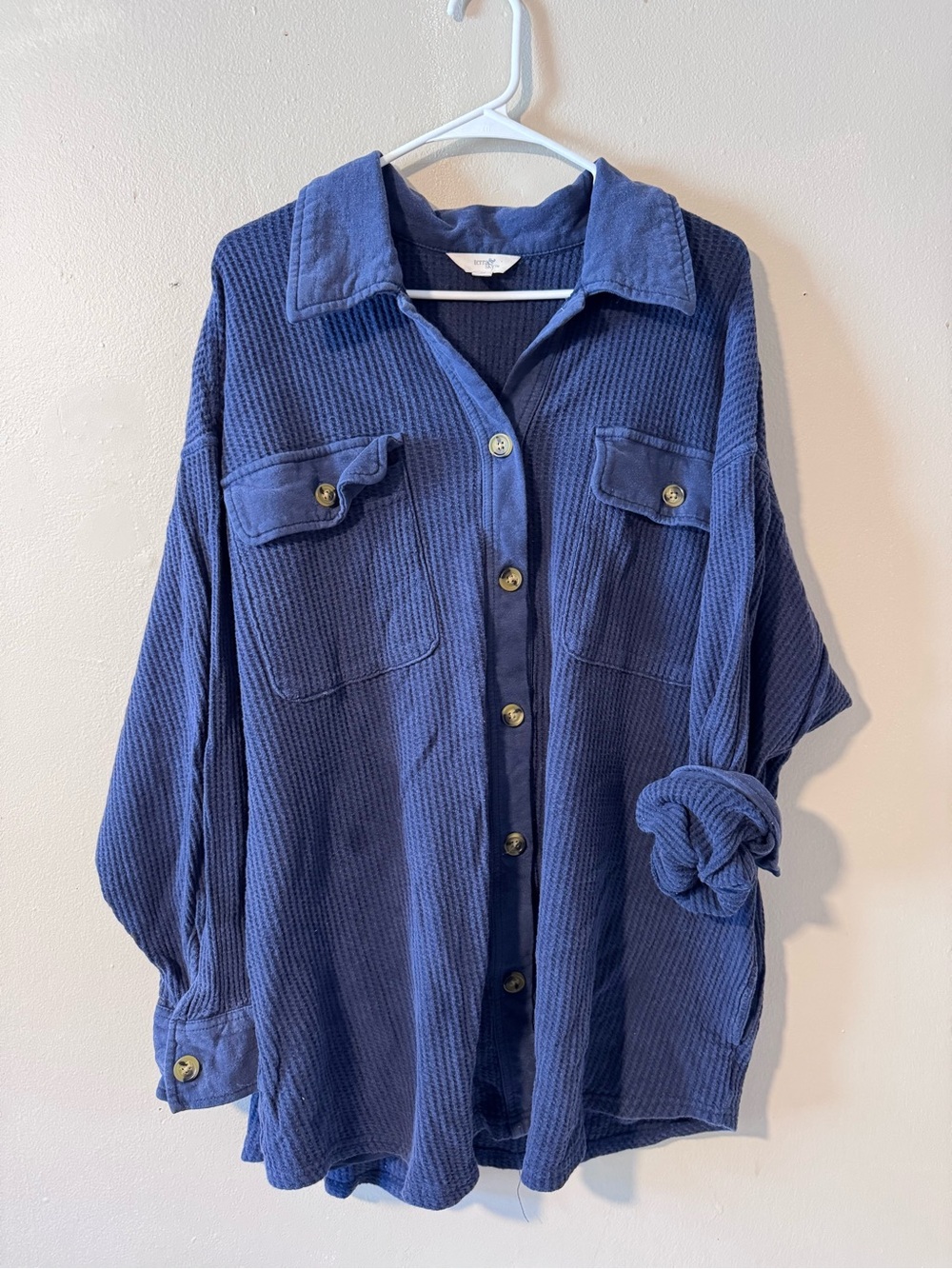 Terra & Sky Navy Blue Button-Up Shirt 2X Textured Top